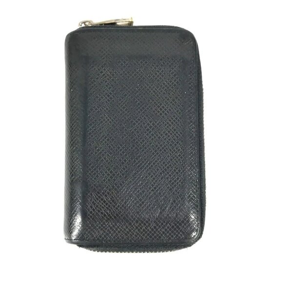 LOUIS VUITTON Taiga Wallet Zip Around coin purse Leather Ardoise Black - Picture 1 of 14